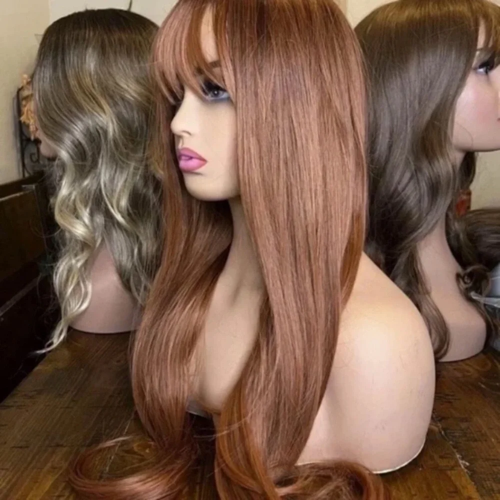 Elegant Auburn Long Hair 26 in Orange Wavy layered Wig. - Picture 5 of 5